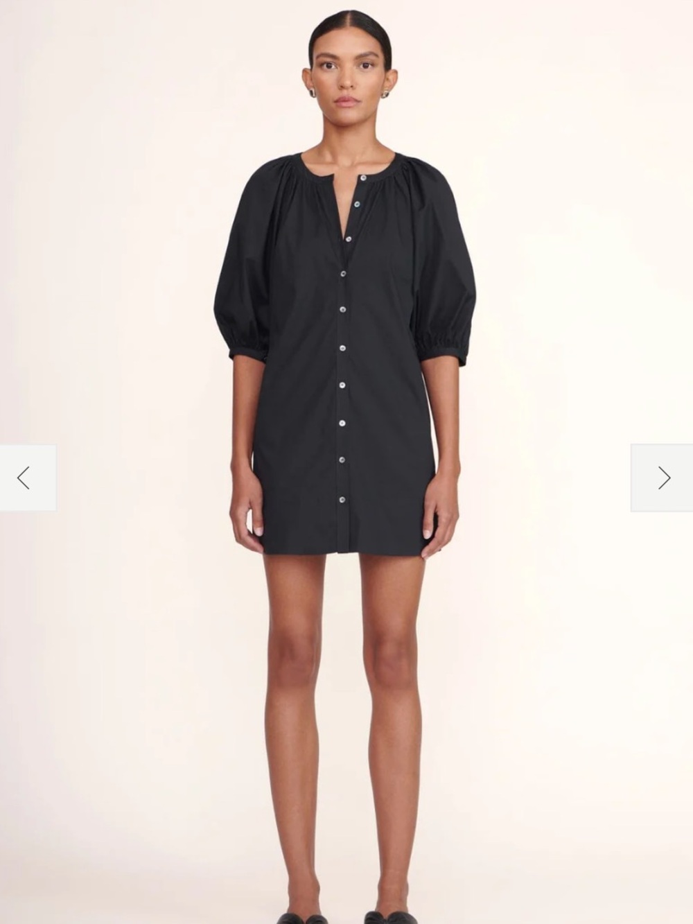 STAUD Mini Vincent Button Down Cotton Puff Sleeve Black Dress Small